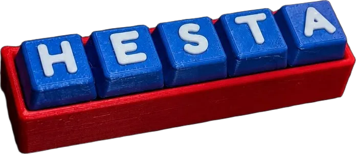 HESTA. Keycap Raspberry Blue, huruf White, dudukan Scarlet Red.